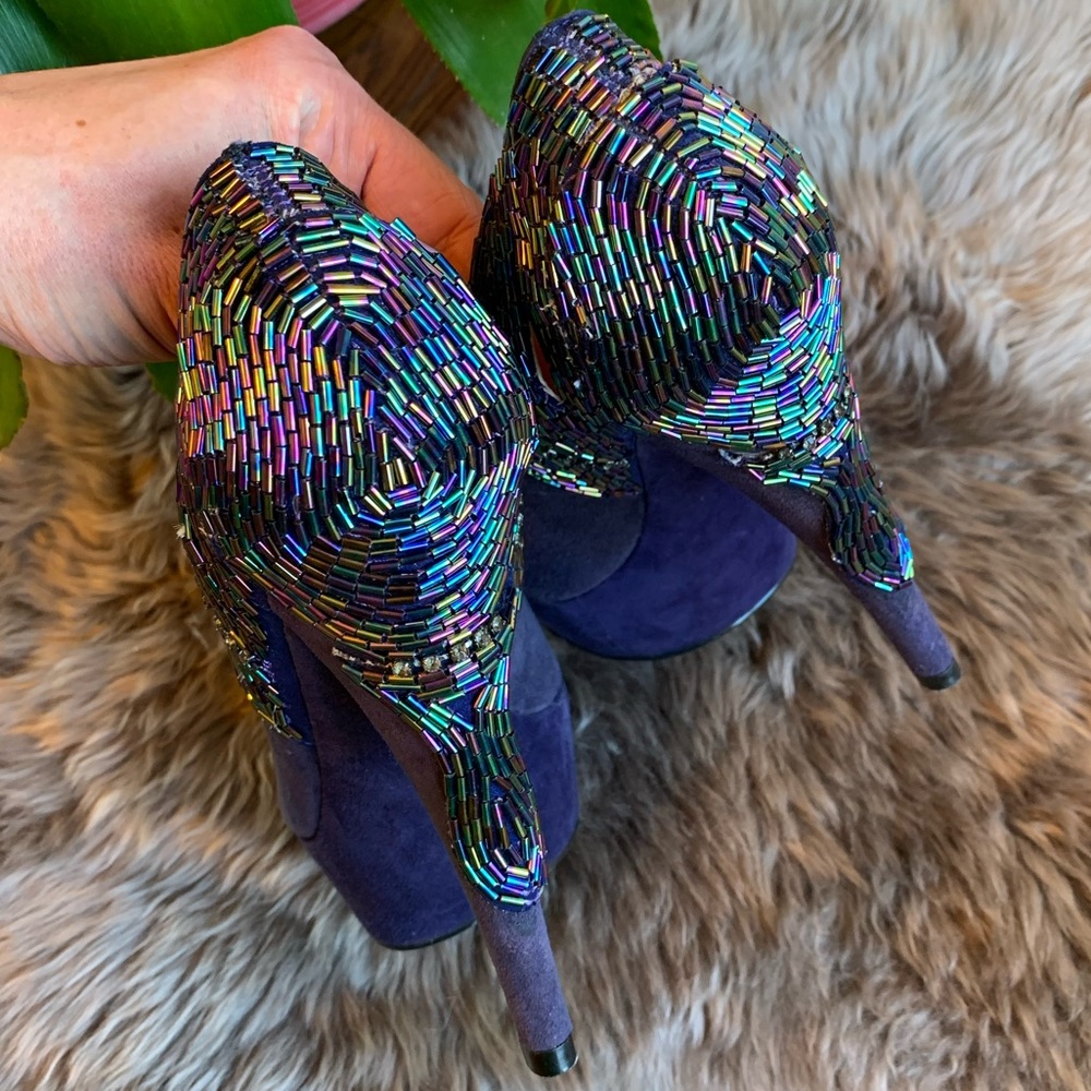 Enzo Angiolini Baladeva Beaded Purple Suede Pump 5 - Picture 5 of 8